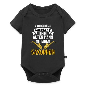 Unterschätze nie ein alten Mann mit einem Saxophon - Baby Premium Kurzarmbody - Schwarz - Vorne