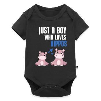 Afrika Zoo Tier Hippo Jungen Geschenk Nilpferd - Baby Premium Kurzarmbody - Schwarz - Vorne