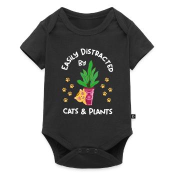 Lässt sich leicht von Katzen und Pflanzen ablenken - Baby Premium Kurzarmbody - Schwarz - Vorne