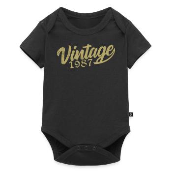 1987 Jahrgang 1987 Retro 1987 Geburtstagsgeschenk - Baby Premium Kurzarmbody - Schwarz - Vorne