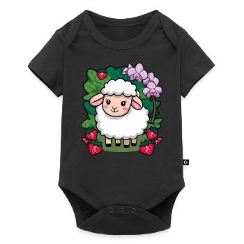 Cute Kawaii Sheep with Strawberries & Orchids - Baby Premium short-sleeve bodysuit - black - Front