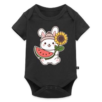 Lapin kawaii au tournesol et pastèque - Body à manches courtes Premium Bébé - noir - Devant