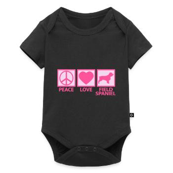 Field Spaniel Mom Mama Frauchen Peace Love Spruch - Baby Premium Kurzarmbody - Schwarz - Vorne