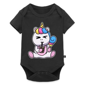 Bubble Tea Drinking Unicorn Anime Kawaii - Baby Premium short-sleeve bodysuit - black - Front