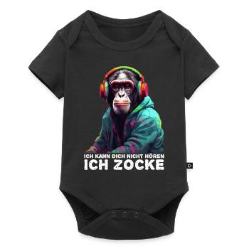 Ich kann dich nicht hören ich zocke Gaming Affe - Baby Premium Kurzarmbody - Schwarz - Vorne