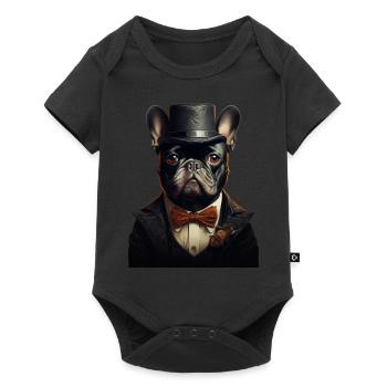 French bulldog with top hat, hat and suit - Baby Premium short-sleeve bodysuit - black - Front