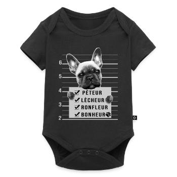bouledogue français humour chien mignon - Body à manches courtes Premium Bébé - noir - Devant