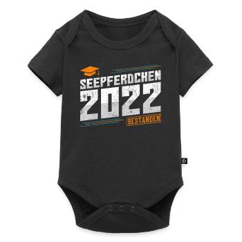 Seepferdchen 2022 bestanden Prüfung Abzeichen - Baby Premium Kurzarmbody - Schwarz - Vorne