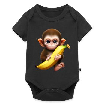 Niedlicher Affe mit Riesenbanane - Baby Premium Kurzarmbody - Schwarz - Vorne