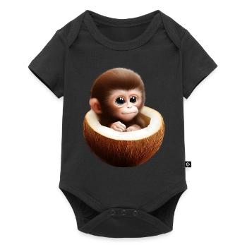 Affe in einer Kokosnuss - Baby Premium Kurzarmbody - Schwarz - Vorne