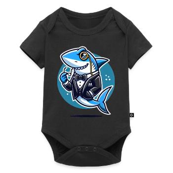 Edler Hai im Smoking-Vektor-Design - Baby Premium Kurzarmbody - Schwarz - Vorne