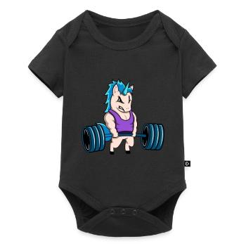 Fitness Einhorn Geschenk Geschenkidee - Baby Premium Kurzarmbody - Schwarz - Vorne