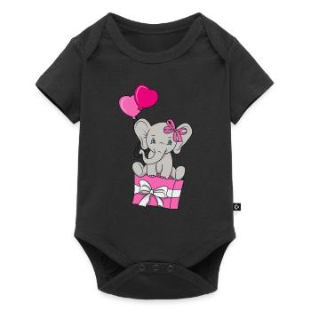 Baby Elefant Liebe Geschenk Geschenkidee - Baby Premium Kurzarmbody - Schwarz - Vorne
