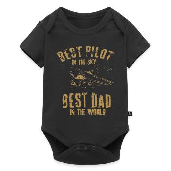 Pilot Piloten Spruch Vater - Baby Premium Kurzarmbody - Schwarz - Vorne
