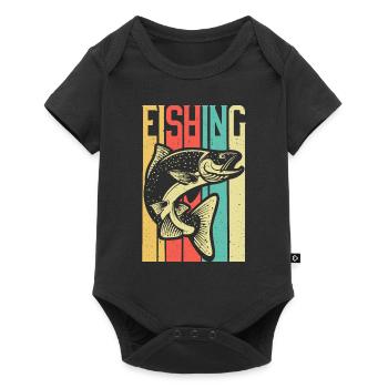Poisson pêche pêche riviere truite retro - Body à manches courtes Premium Bébé - noir - Devant