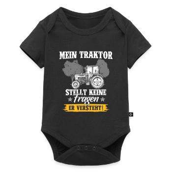 Mein Traktor stellt keine Fragen Bauer Trekker - Baby Premium Kurzarmbody - Schwarz - Vorne