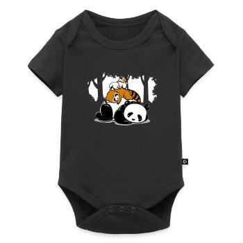 Panda Koala Bär Hase Faul Schlafen Couch Geschenk - Baby Premium Kurzarmbody - Schwarz - Vorne
