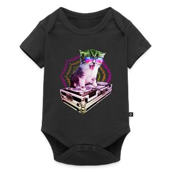 Katze Brille Turntable DJ Disco Club Nachtleben - Baby Premium Kurzarmbody - Schwarz - Vorne