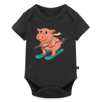 Pig Skiing Pistensau Ski Holiday Gift - Baby Premium short-sleeve bodysuit - black - Front