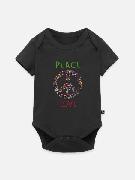 LOVE PEACE - Baby Premium Kurzarmbody - Schwarz