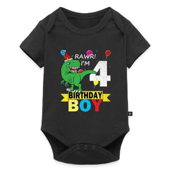 4 Jahre alt Geburtstag Dinosaurier T-Shirt - Baby Premium Kurzarmbody - Schwarz - Vorne