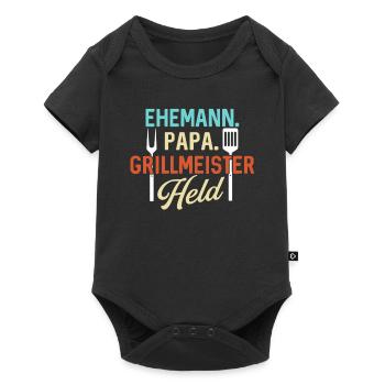 Ehemann Papa Grillmeister Held - Baby Premium Kurzarmbody - Schwarz - Vorne
