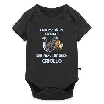 Frau Mit Criollo Pferd Reiten Ausritt - Baby Premium Kurzarmbody - Schwarz - Vorne