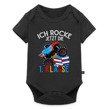 Monstertruck Auto Crash 1. Klasse Schulkind Schule - Baby Premium Kurzarmbody - Schwarz - Vorne