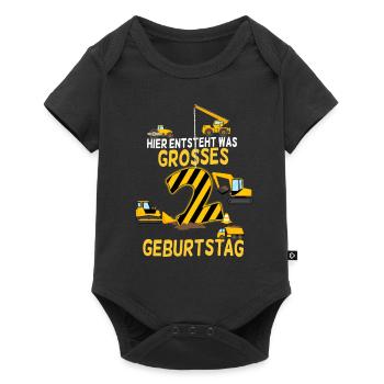 2.Geburtstag Geburtstagskind Baustelle Kran Bagger - Baby Premium Kurzarmbody - Schwarz - Vorne