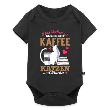 Katze Bücher Kaffee Kaffeetrinker - Baby Premium Kurzarmbody - Schwarz - Vorne
