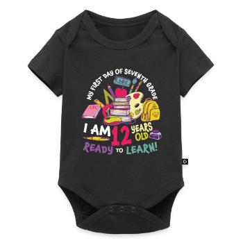 Mein erster Tag der 7. Klasse Retro Groovy Frauen - Baby Premium Kurzarmbody - Schwarz - Vorne