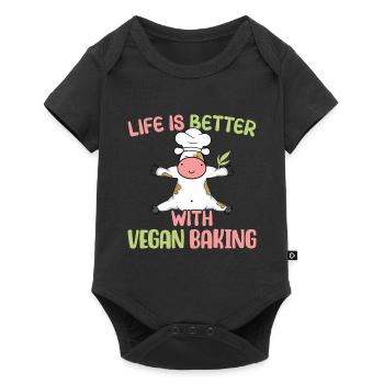 Life is better with Vegan Baking - Baby Premium short-sleeve bodysuit - black - Front
