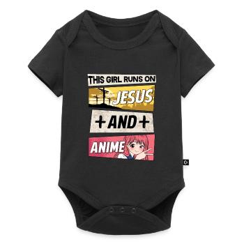 JUST A GIRL WHO RUNS JESUS AND ANIME - Baby Premium short-sleeve bodysuit - black - Front