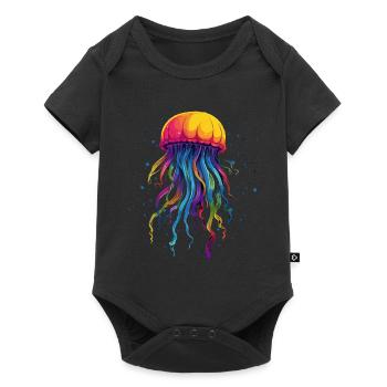 Regenbogen Qualle - Baby Premium Kurzarmbody - Schwarz - Vorne