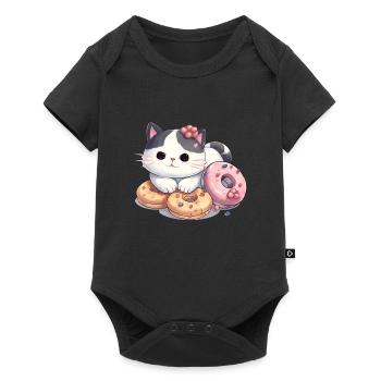 Chat kawaii avec beignet - Body à manches courtes Premium Bébé - noir - Devant