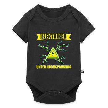 Elektriker unter Hochspannung - lustiges Wortspiel - Baby Premium Kurzarmbody - Schwarz - Vorne