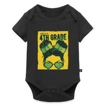 Hello 4th Grade Messy Bun Girls Cute Heart Back - Baby Premium short-sleeve bodysuit - black - Front