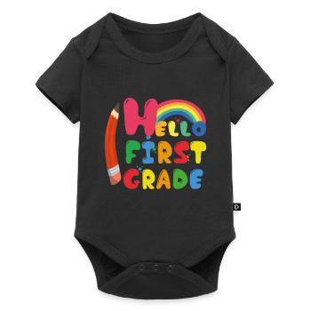 Hallo 1. Klasse Zurück zur Schule Erster Tag - Baby Premium Kurzarmbody - Schwarz - Vorne