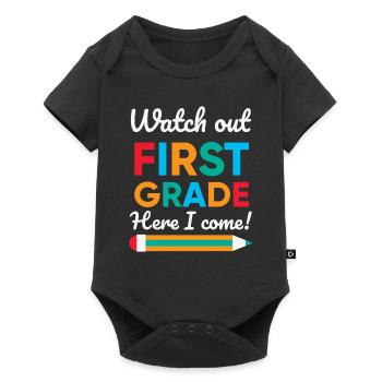 Hallo 1. Klasse Zurück zur Schule Erster Tag - Baby Premium Kurzarmbody - Schwarz - Vorne