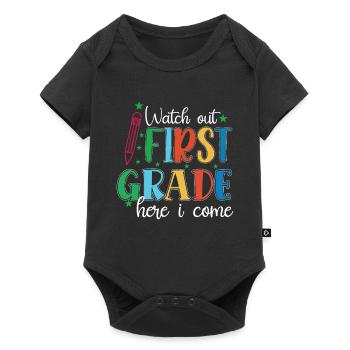 Hallo 1. Klasse Zurück zur Schule Erster Tag - Baby Premium Kurzarmbody - Schwarz - Vorne