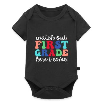 Hallo 1. Klasse Zurück zur Schule Erster Tag - Baby Premium Kurzarmbody - Schwarz - Vorne