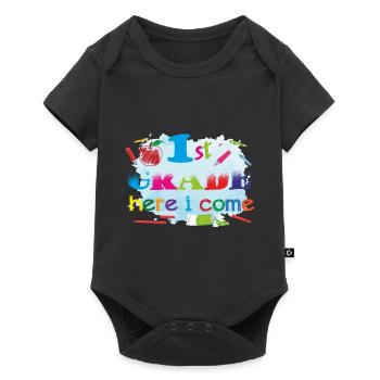 Hallo 1. Klasse Zurück zur Schule Erster Tag - Baby Premium Kurzarmbody - Schwarz - Vorne