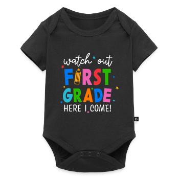 Hallo 1. Klasse Zurück zur Schule Erster Tag - Baby Premium Kurzarmbody - Schwarz - Vorne