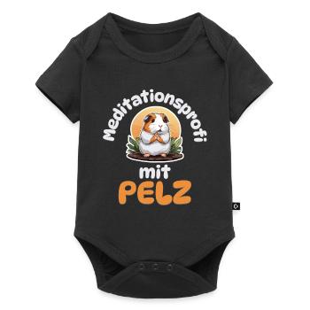 Meditationsprofi mit Pelz - Meerschweinchen - Baby Premium Kurzarmbody - Schwarz - Vorne