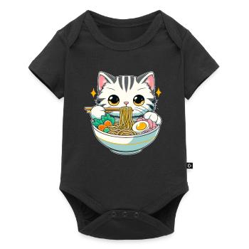 Anime Chat Ramen Mignon Japon Japonais Manga - Body à manches courtes Premium Bébé - noir - Devant