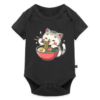 Anime Chat Ramen Mignon Japon Japonais Manga - Body à manches courtes Premium Bébé - noir - Devant