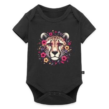 Cheetah Gepard Blumen - Baby Premium Kurzarmbody - Schwarz - Vorne