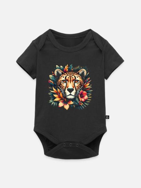 Cheetah Gepard Blumen - Baby Premium Kurzarmbody - Schwarz