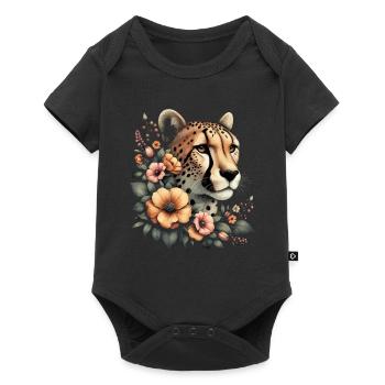 Cheetah Gepard Blumen - Baby Premium Kurzarmbody - Schwarz - Vorne
