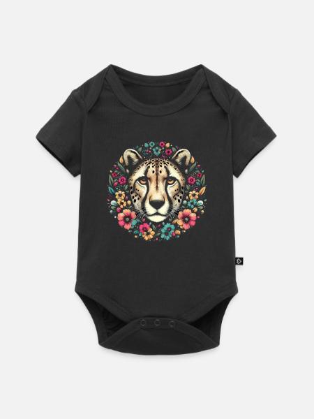 Cheetah Gepard Blumen - Baby Premium Kurzarmbody - Schwarz